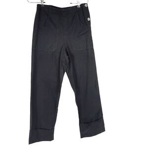 R.G. Kane 100% Cotton Side Button Wide Cuffed Cropped Pants Black Size 6